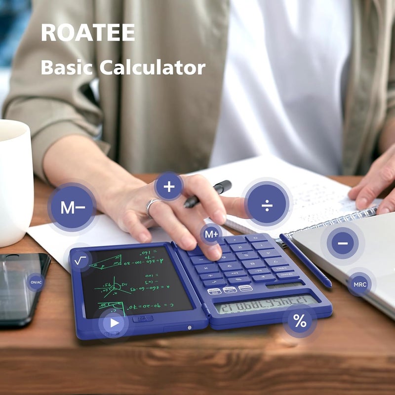 ROATEE Desk Calculator with Erasable LCD Notepad Calculators Desktop Basic Calculators for Middle School Cute Pocket Solar Calculator Office Desk Accessories Supplies Home Office Essential Big Button - Image 2